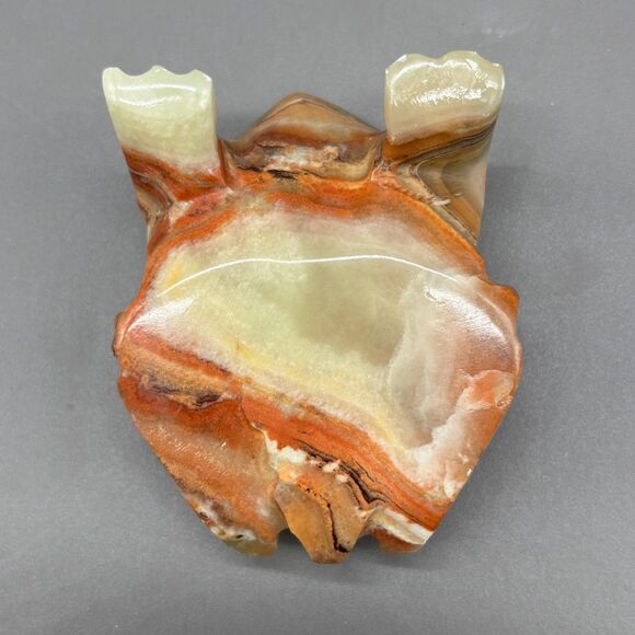 Vintage Hand Carved Onyx Frog Figurine Mexican Banded Stone Animal Sculpture 3" - Picture 2 of 10